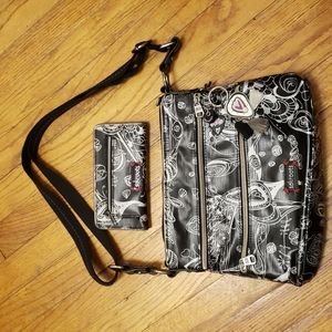 SET Sakroots Artists Circle Basic Crossbody bag and wallet Metallic Songbird 🐦